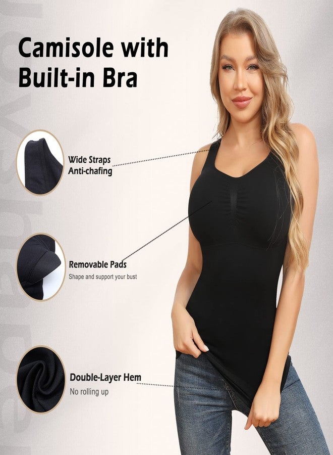 JOYSHAPER Shapewear Camisoles With Built in Bra Tummy Control Compression Tank Tops for Women Body Shaper Padded Tanks Black M - Image 2